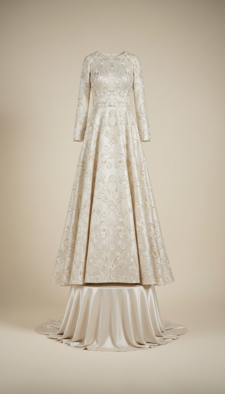 Gold Embroidered Satin Gown