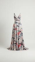 Gray Floral Print Gown