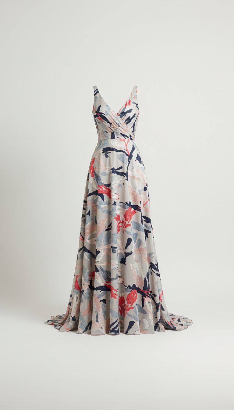 Gray Floral Print Gown