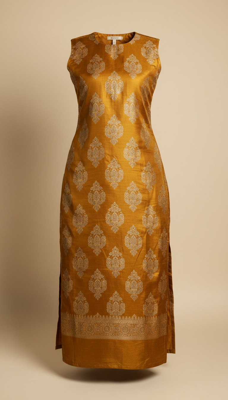 Golden Brocade Silk Kurti