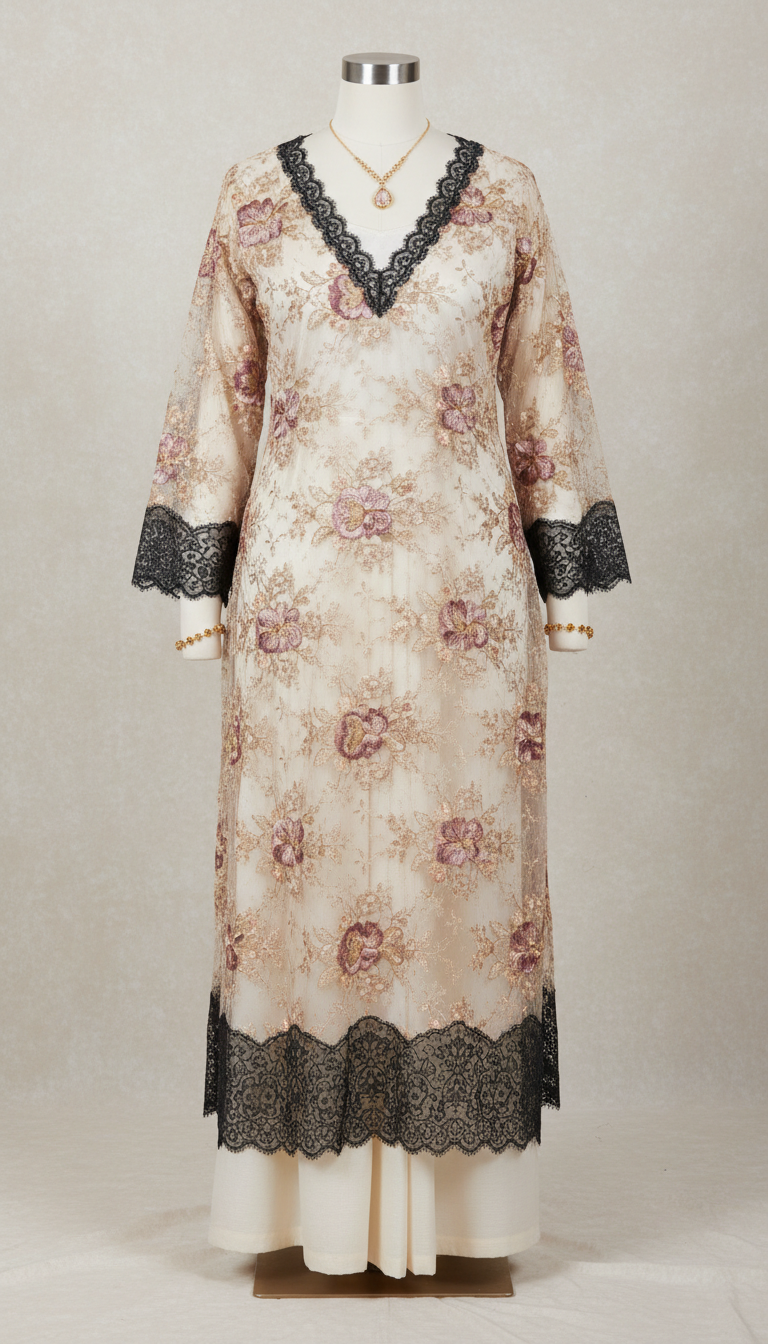Floral Lace Trim Dress