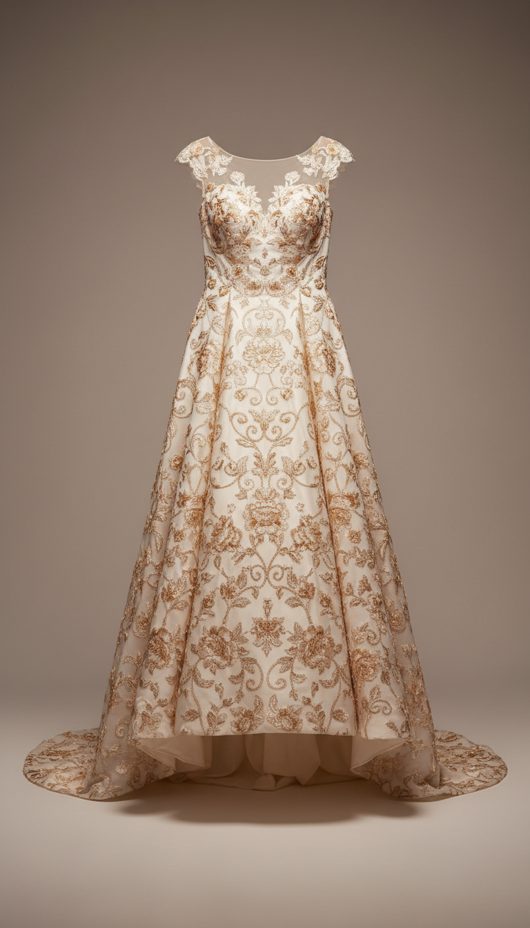 Ivory Gold Embroidered Gown